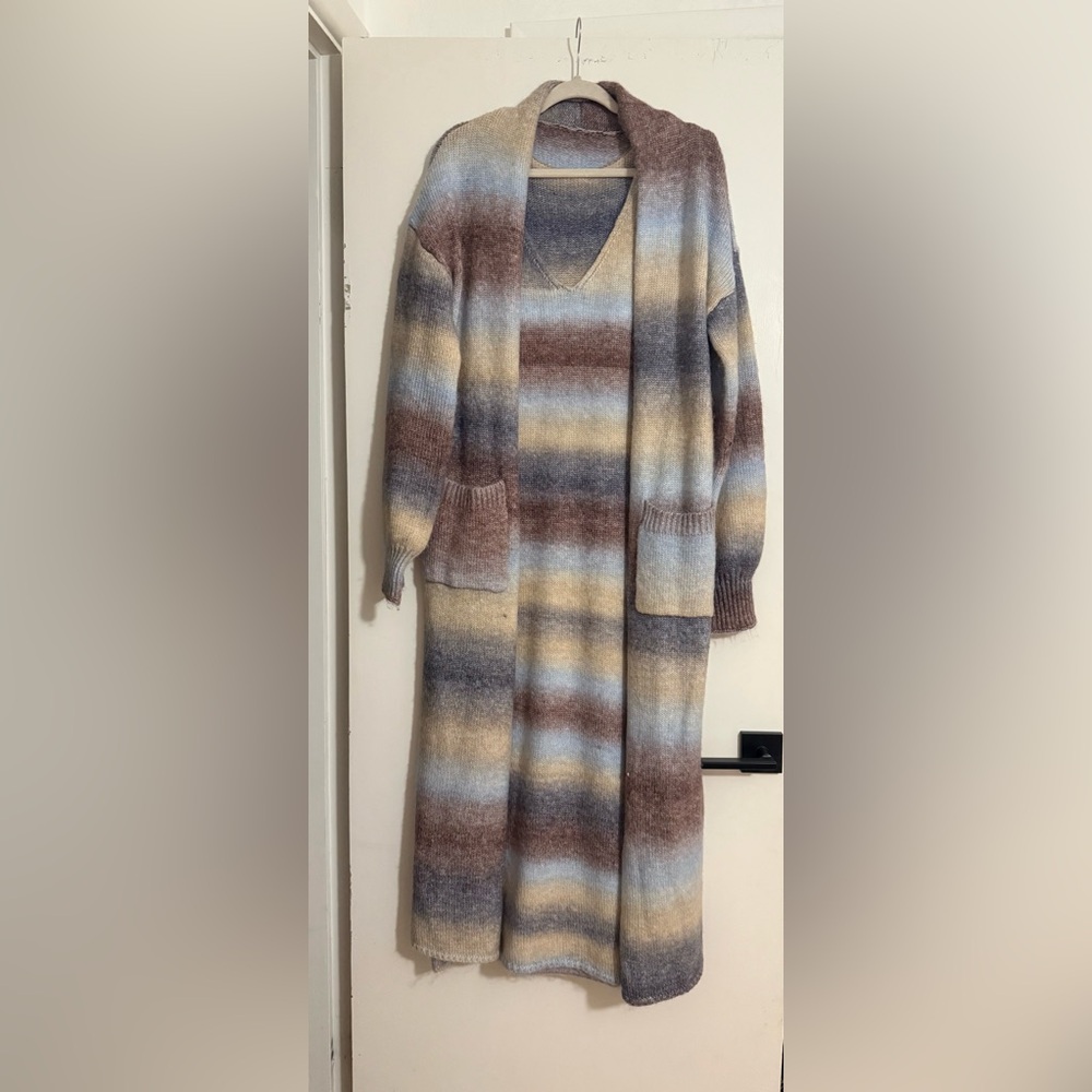 Striped Sleeveless Sweater Dress & Sweater